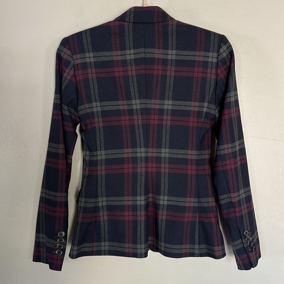 Express Notch Collar One Button Blazer - Navy Plaid - 0 - Picture 7 of 14